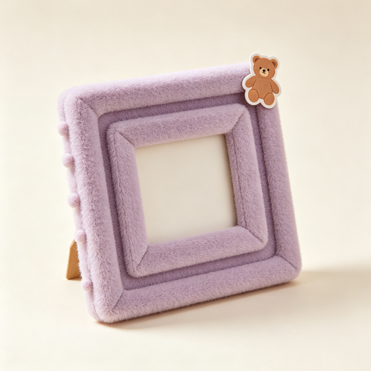 Purple Plush Layered Bear Badge Photo Frame