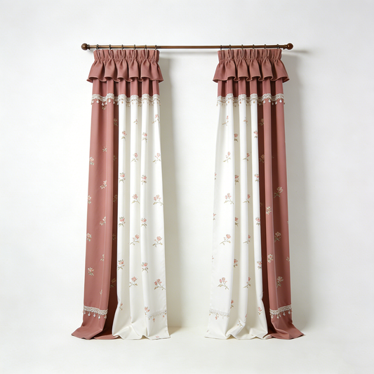 Two-Tone Floral Ruffle Curtain