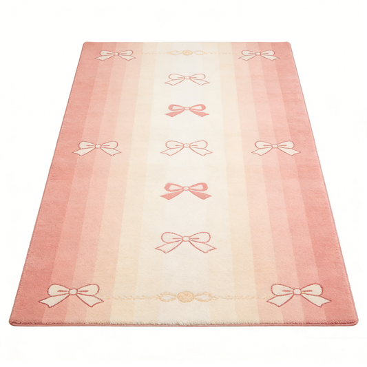 Pink Bow Stripe Rectangle Rug