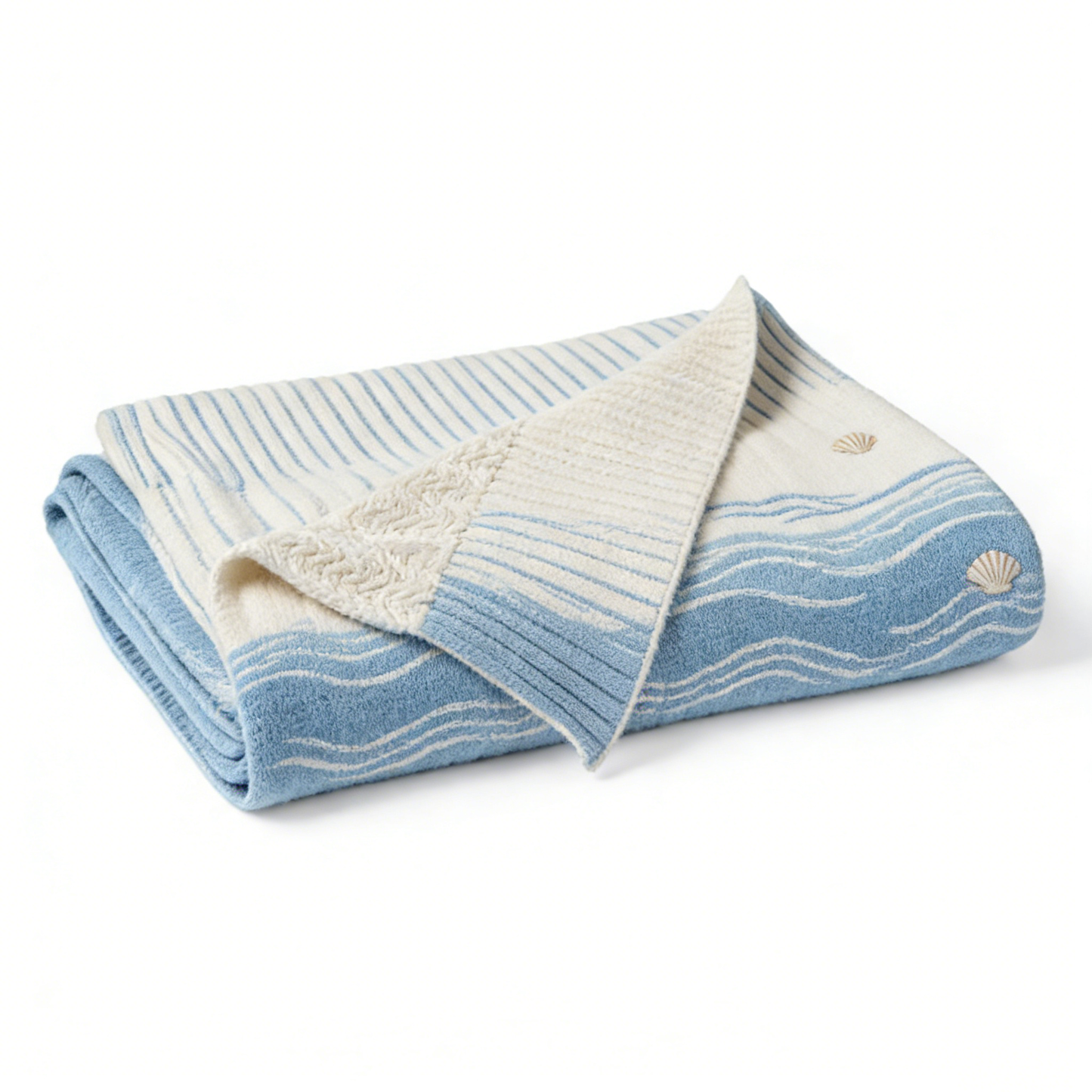 Ocean Wave Shell Knit Throw Blanket