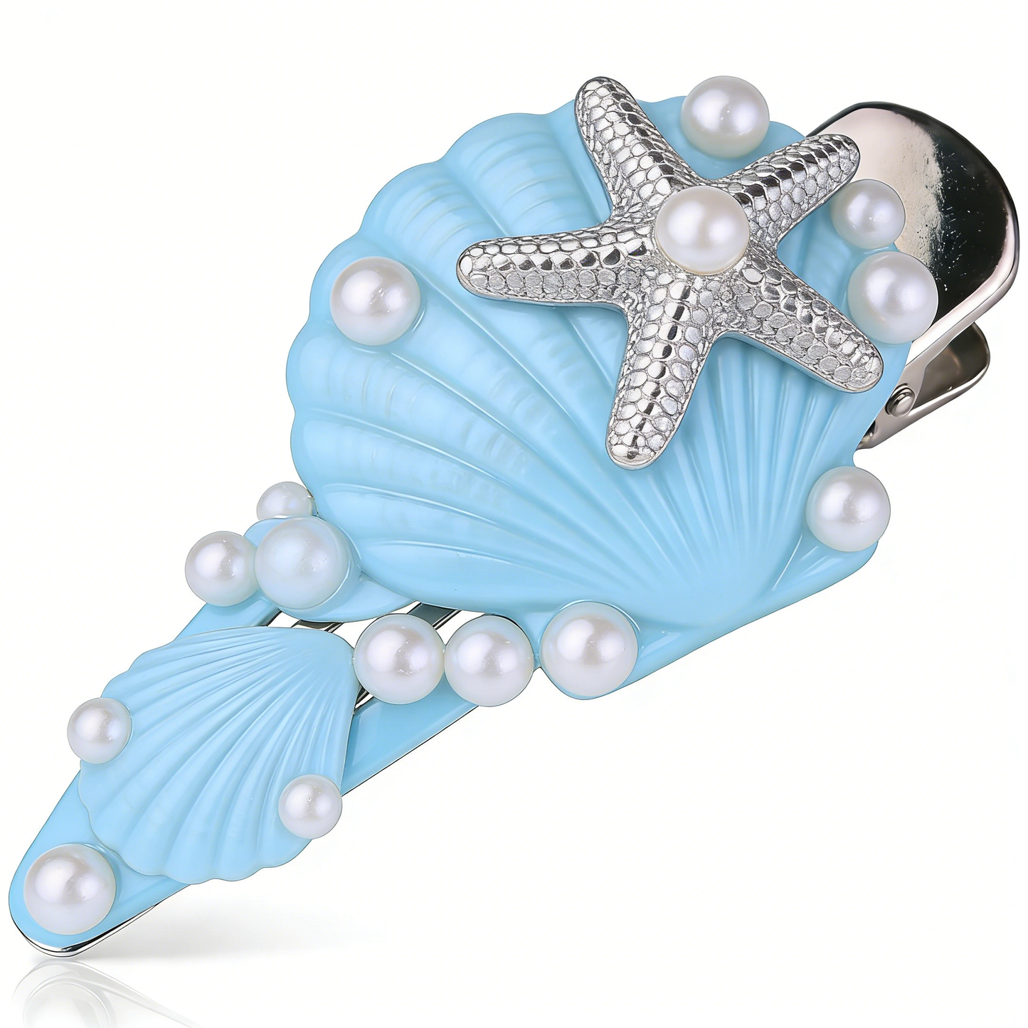 Seashell Starfish Blue Hair Clip
