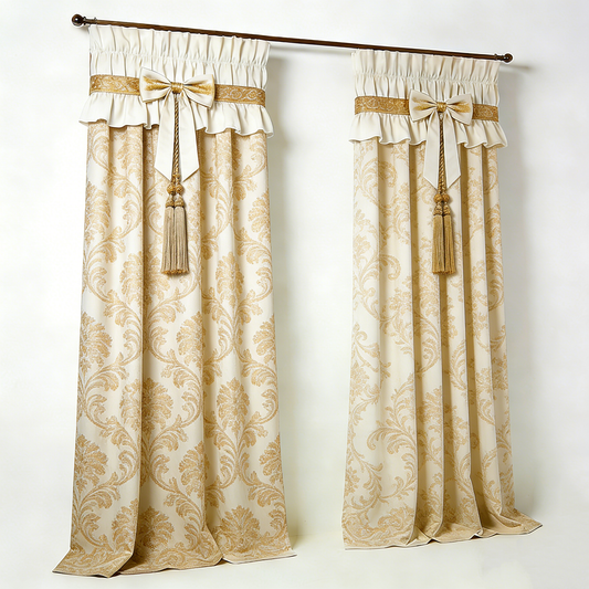 Golden Damask Bow Curtain