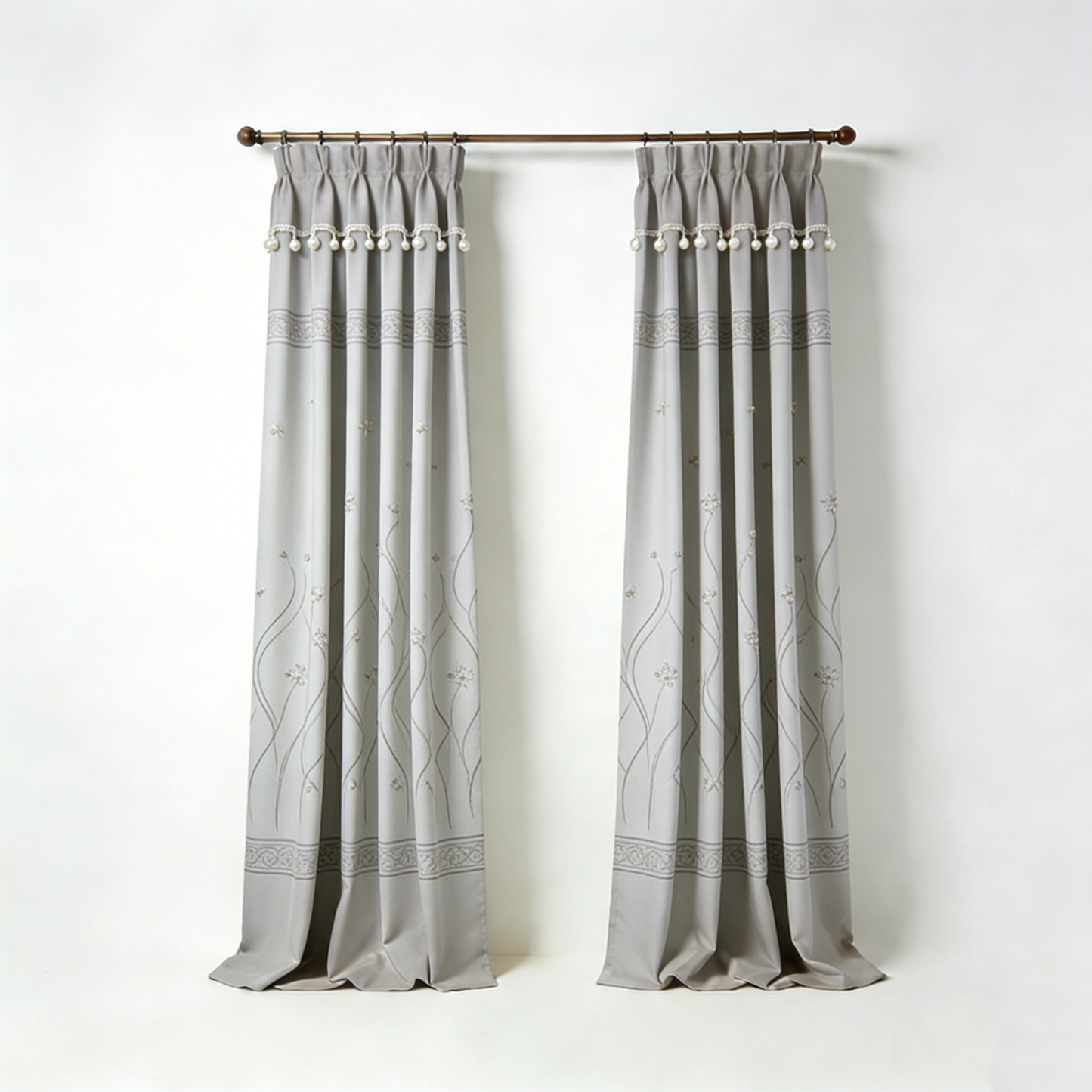 Grey Pearl Embroidery Curtain