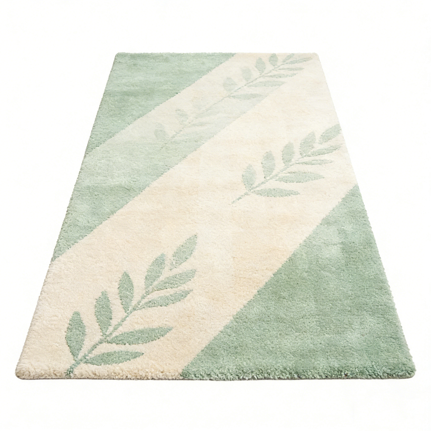Sage Green Leaf Diagonal Rug