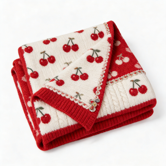 Red Cherry Knit Throw Blanket