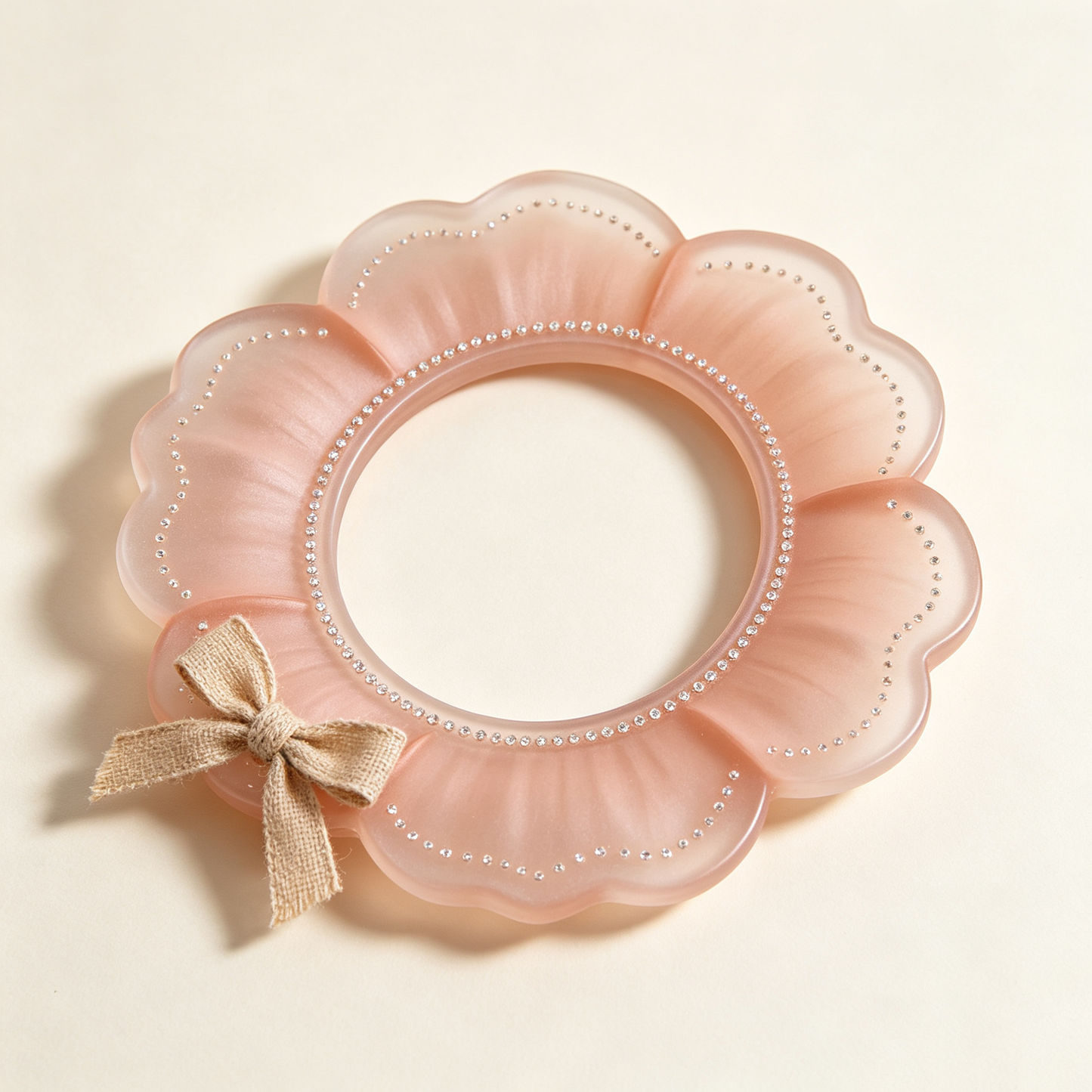 Frosted Pink Petal Rhinestone Burlap Bow Photo Frame