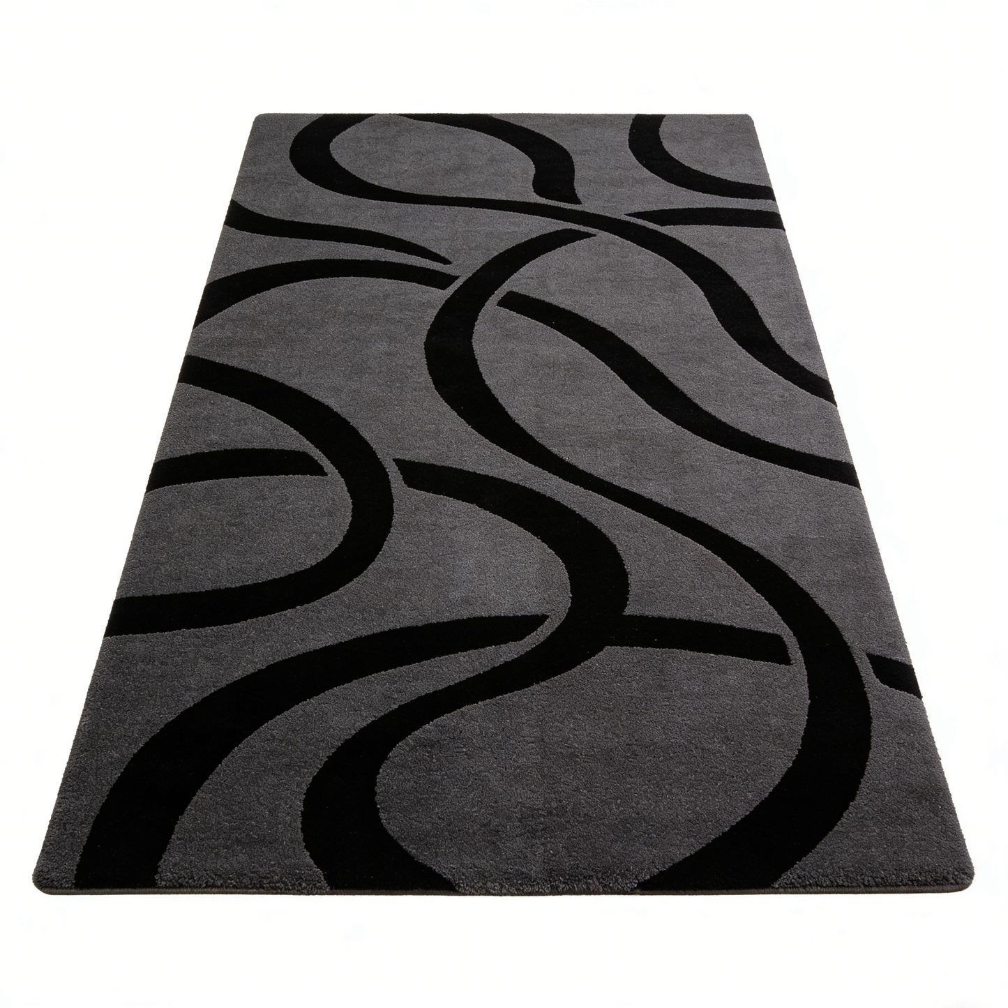 Grey Black Swirl Abstract Rug