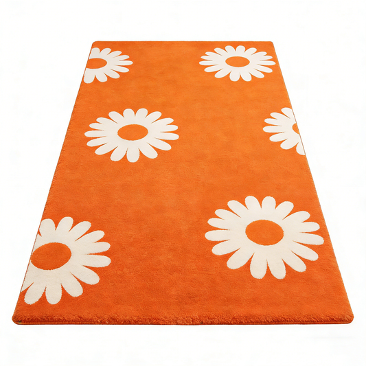 Orange Daisy Floral Area Rug