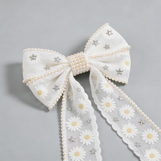 Daisy & Pearl Bow Hair Clip