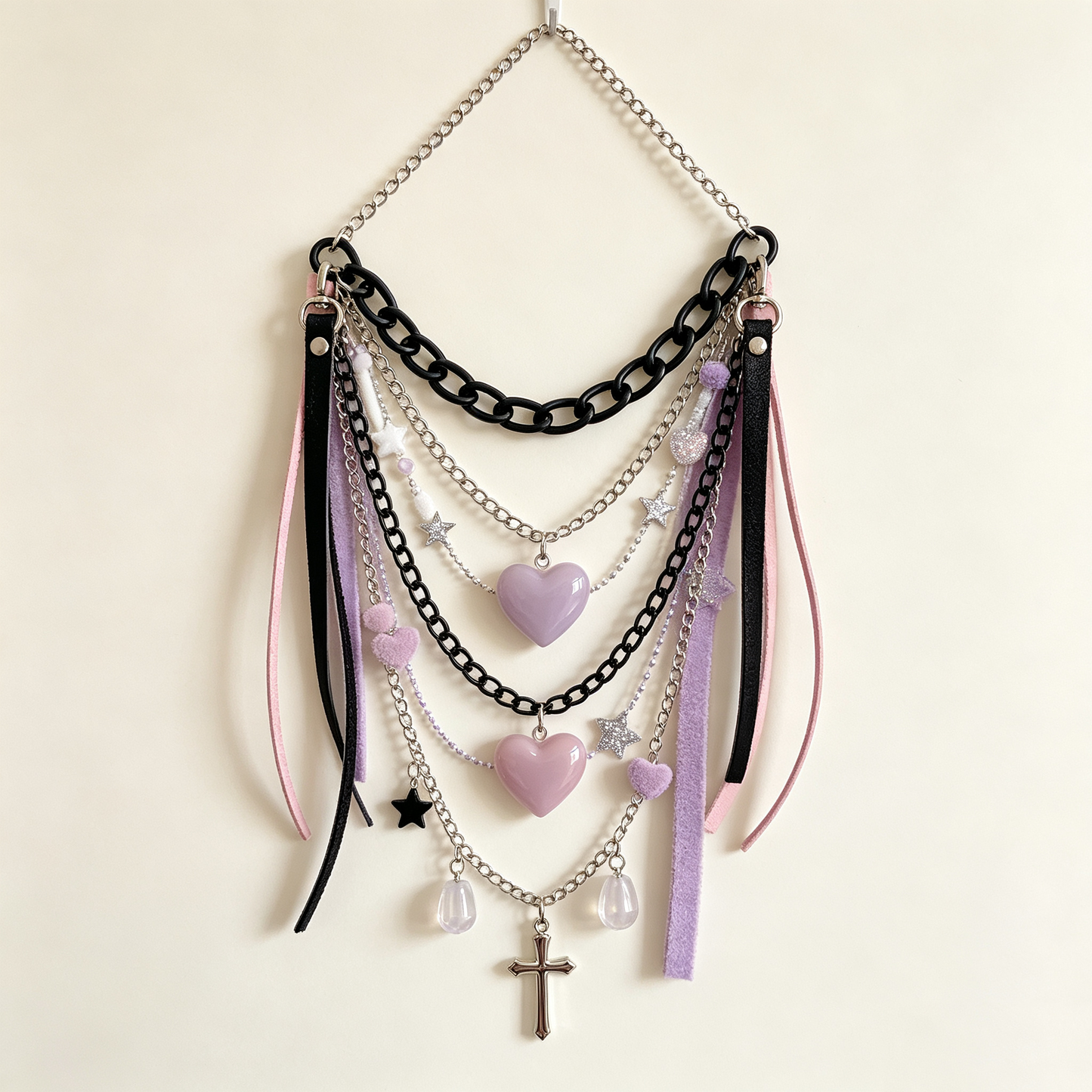 Pastel Heart Cross Chain Wall Hanging