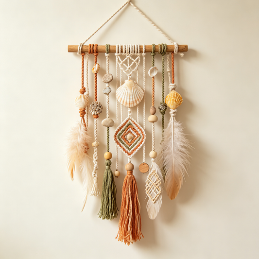 Boho Shell Feather Macrame Wall Hanging