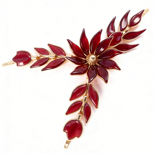 Red Flower Gold Hair Clip