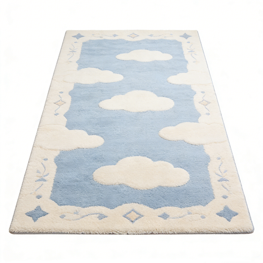 Ornate Blue Cloud Rectangle Rug