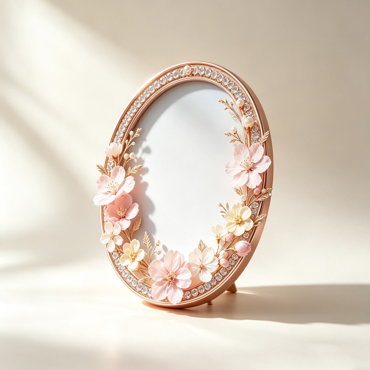 Rose‑Gold Oval Cherry Blossom Photo Frame