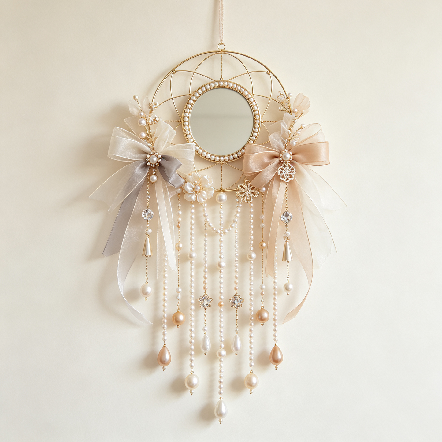 Bow Pearl Mirror Dreamcatcher Wall Hanging
