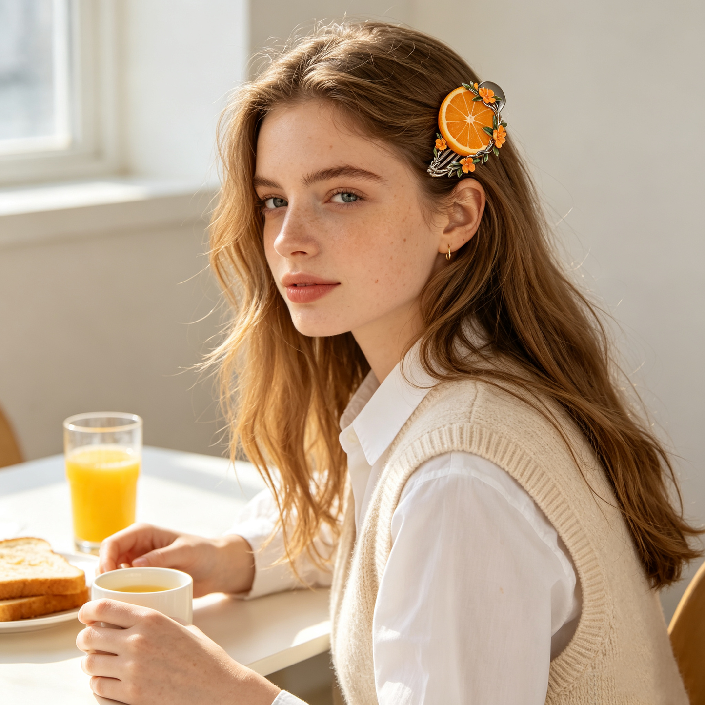 Orange Slice Flower Hair Clip