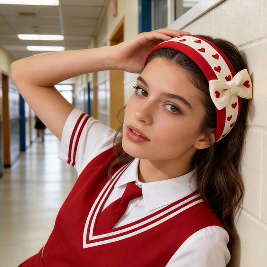 Red & White Heart Bow Headband