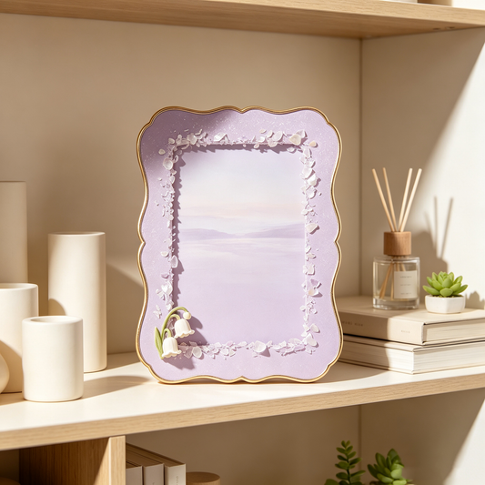 Lavender Wavy Lily of the Valley Shell Chip Photo Frame