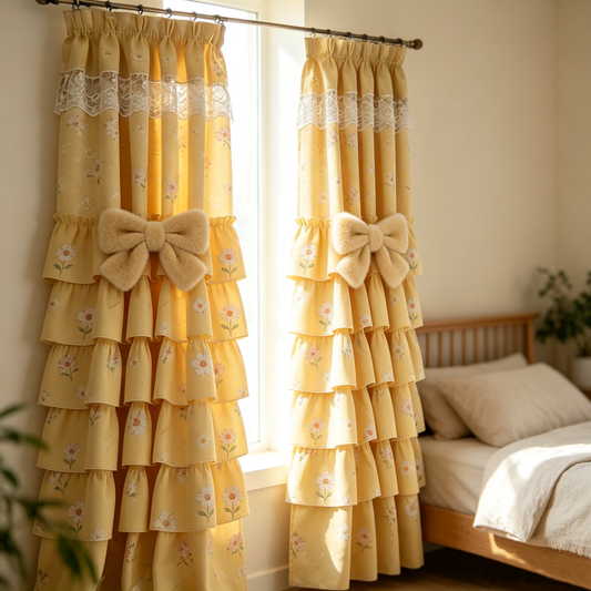 Yellow Floral Bow Curtain