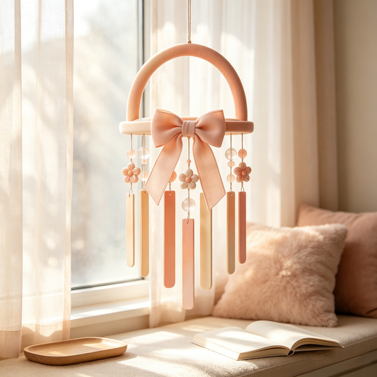 Peach Bow Floral Wooden Wind Chime