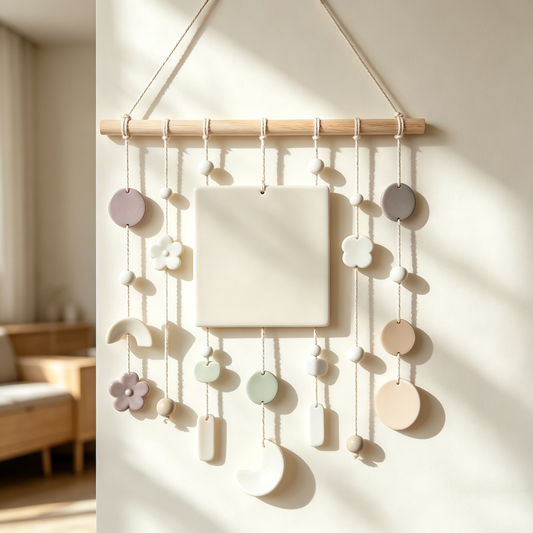 Neutral Ceramic Geometric Wall Hanging