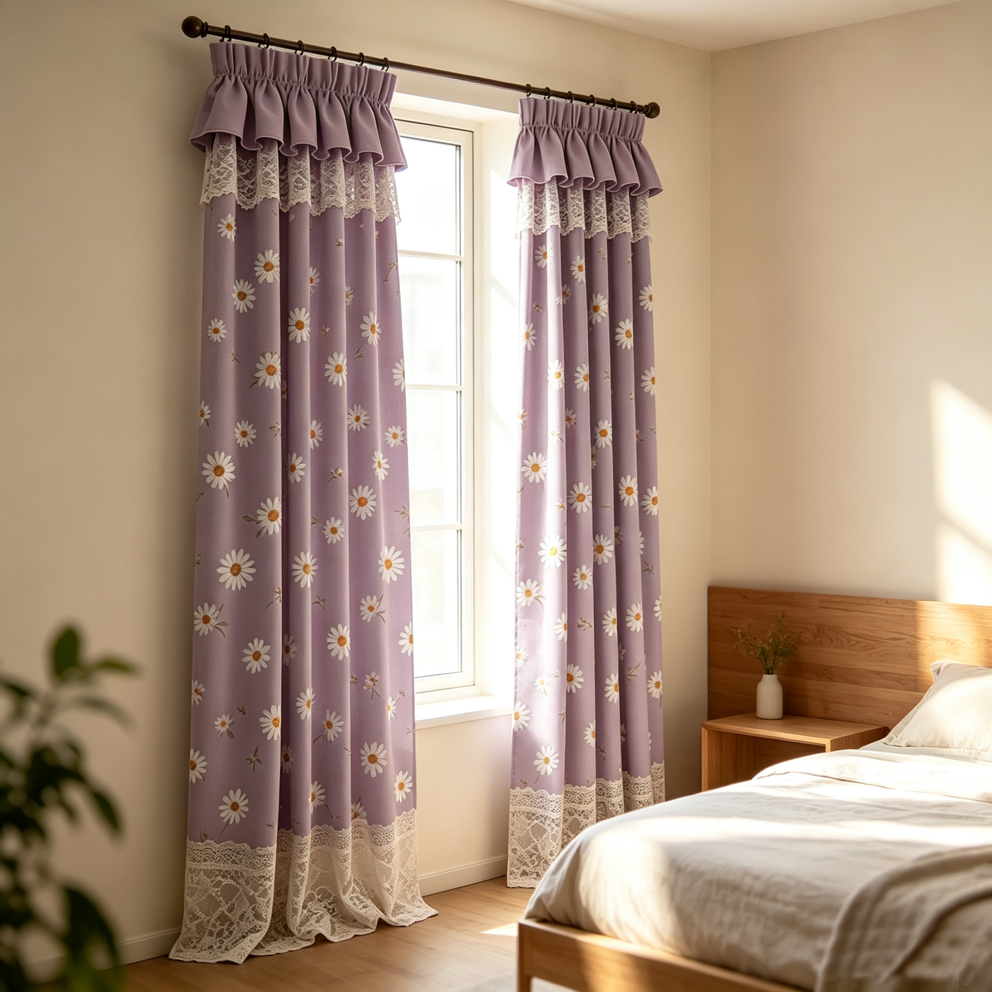 Purple Daisy Ruffle Curtain