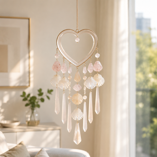 Heart Shell Rose Quartz Wind Chime
