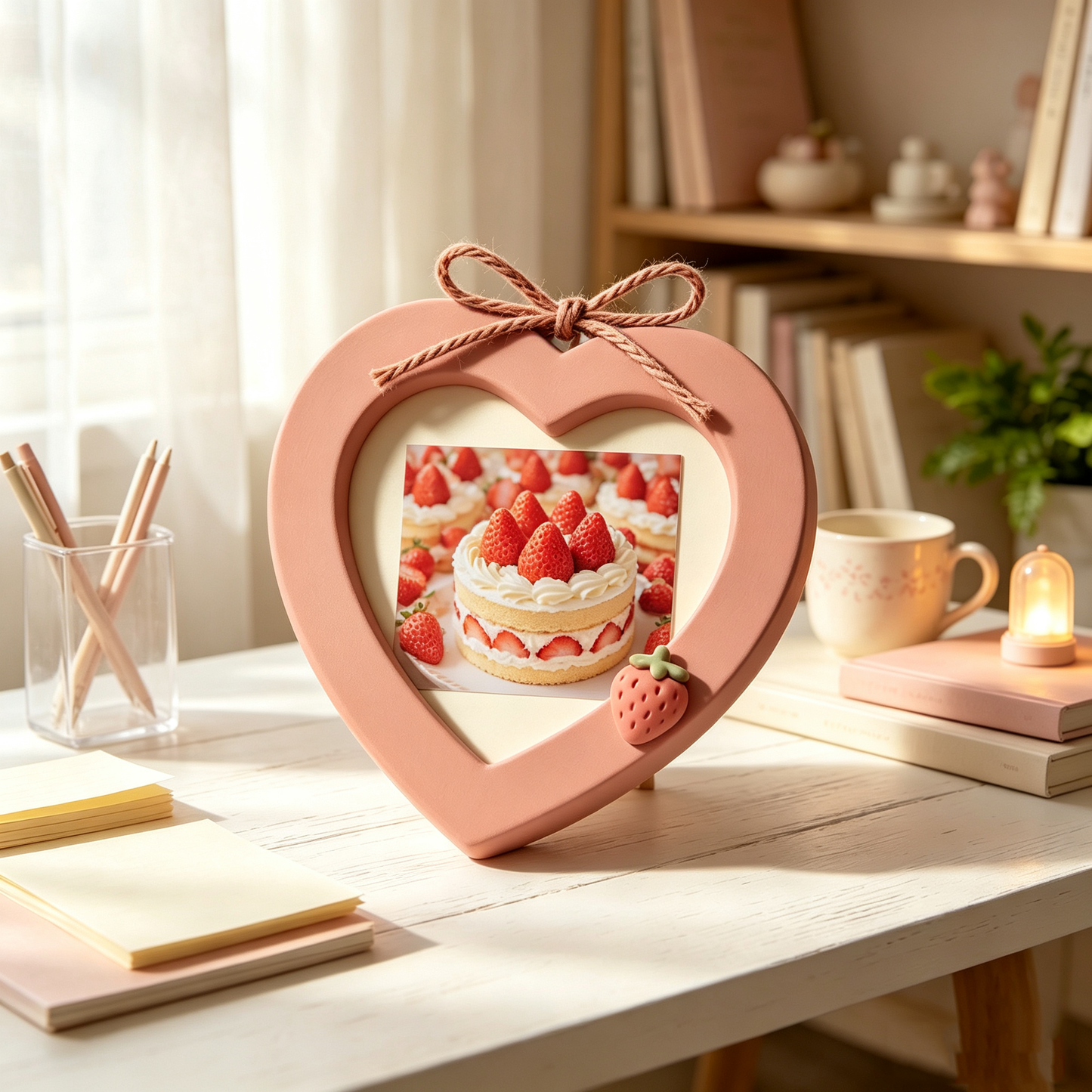 Peach Heart‑Shaped Strawberry Photo Frame