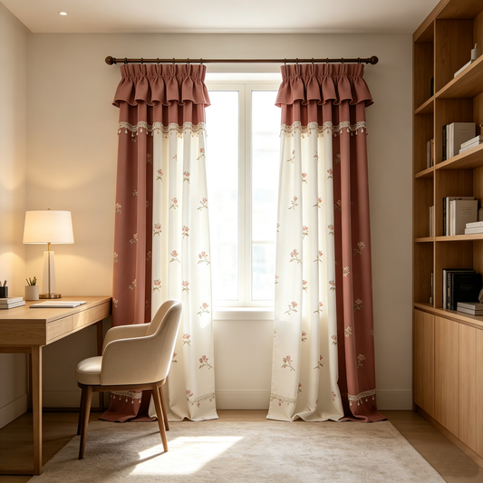Two-Tone Floral Ruffle Curtain