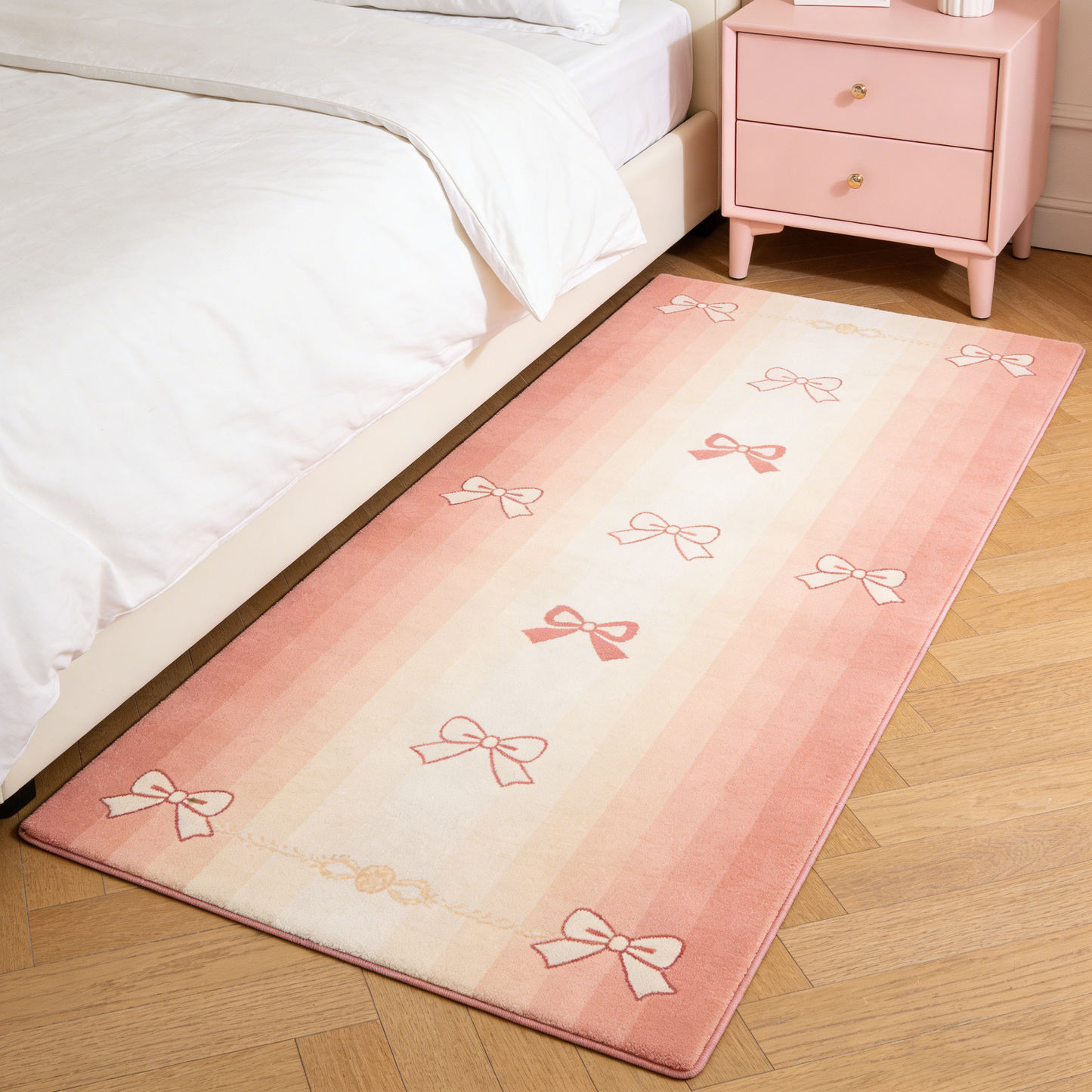 Pink Bow Stripe Rectangle Rug