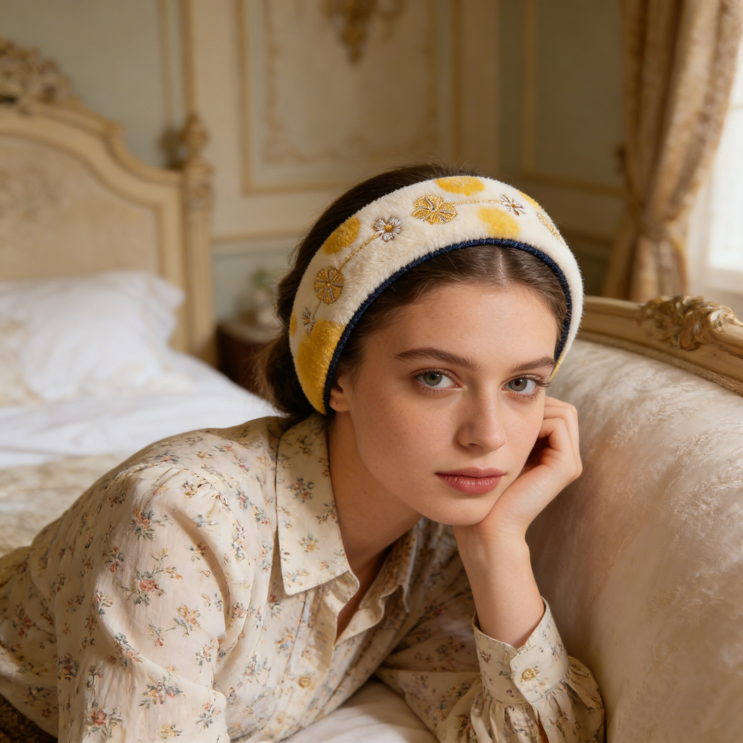 Yellow Floral Embroidered Headband