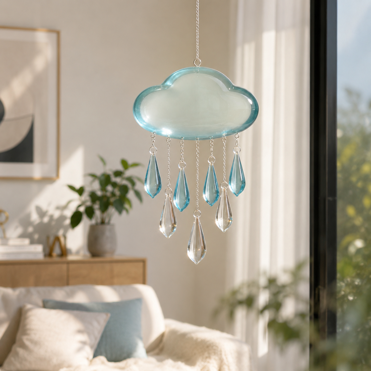 Blue Cloud Raindrop Crystal Wind Chime