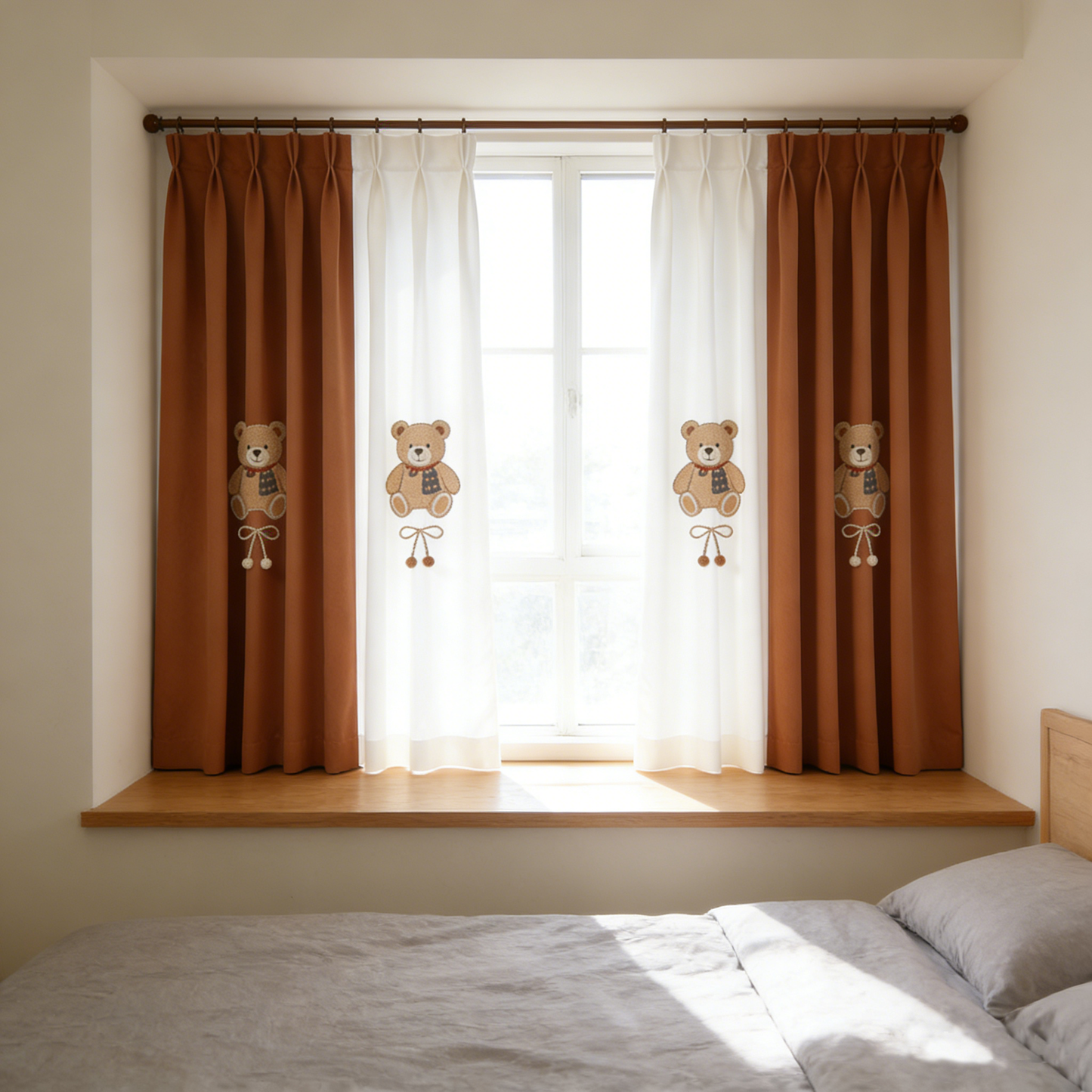 Bear Embroidery Curtain