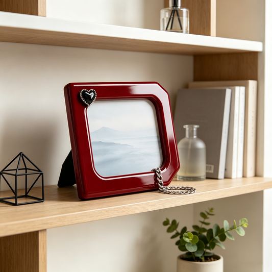 Glossy Red Angular Black Heart Chain Photo Frame