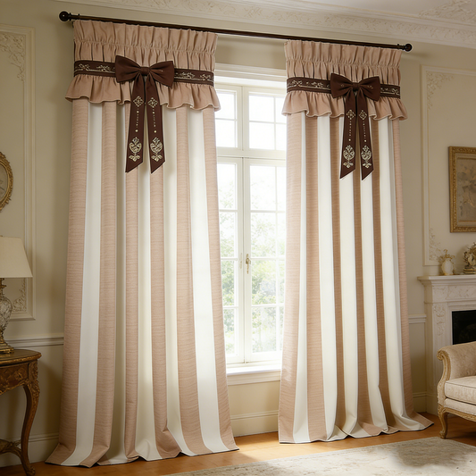 Beige Stripe Bow Curtain