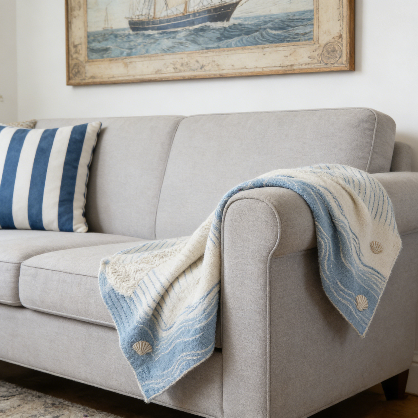 Ocean Wave Shell Knit Throw Blanket
