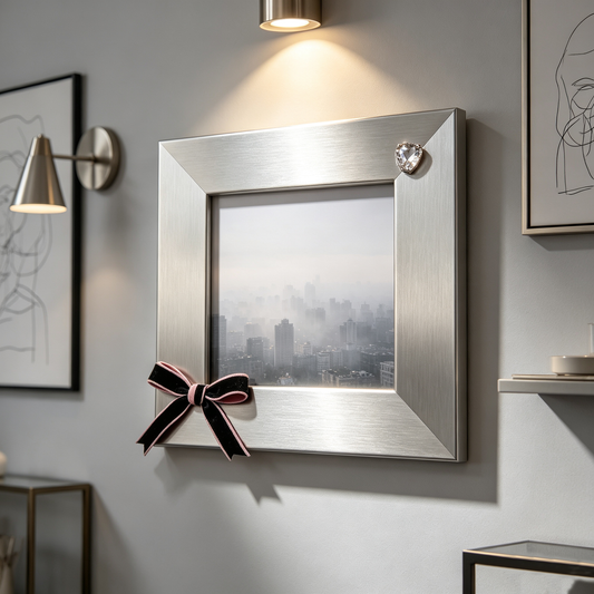 Brushed Silver Square Bow Rhinestone Photo Frame