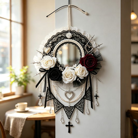 Gothic Lace Rose Mirror Wall Hanging