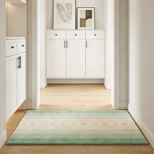 Mint Green Leaf Stripe Rug