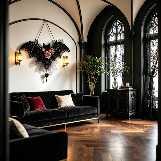 Gothic Lace Bat Rose Wall Hanging