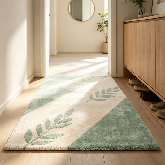 Sage Green Leaf Diagonal Rug