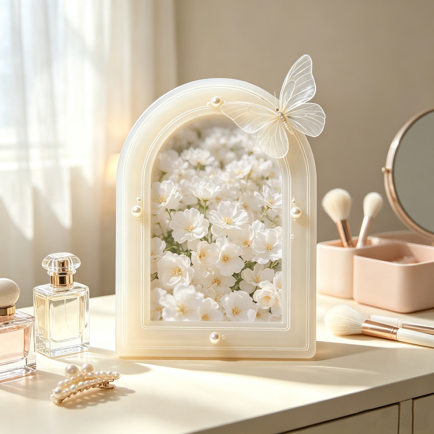 Cream Arch Pearl Butterfly Acrylic Photo Frame