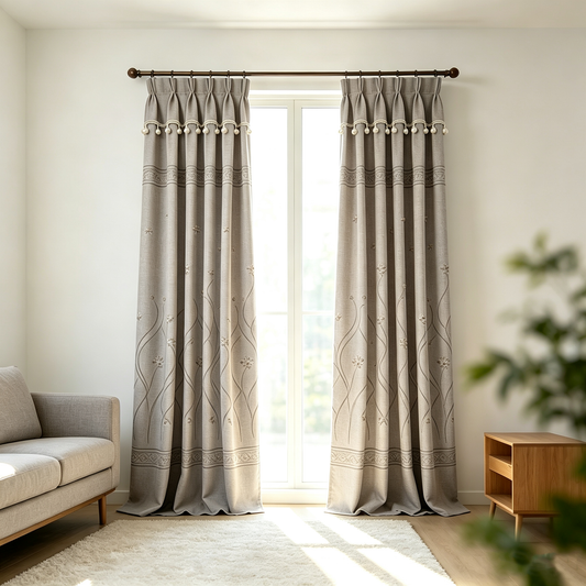 Grey Pearl Embroidery Curtain
