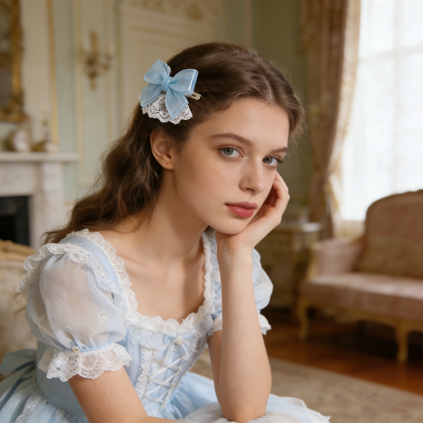 Light Blue Bow Lace Hair Clip