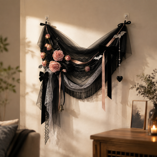 Dark Tulle Rose Banner Wall Hanging