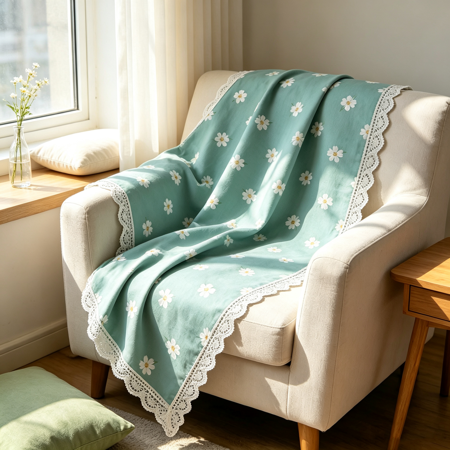 Teal Daisy Lace Throw Blanket