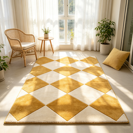 Golden Yellow Diamond Check Rug