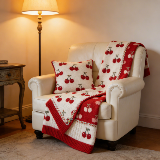 Red Cherry Knit Throw Blanket