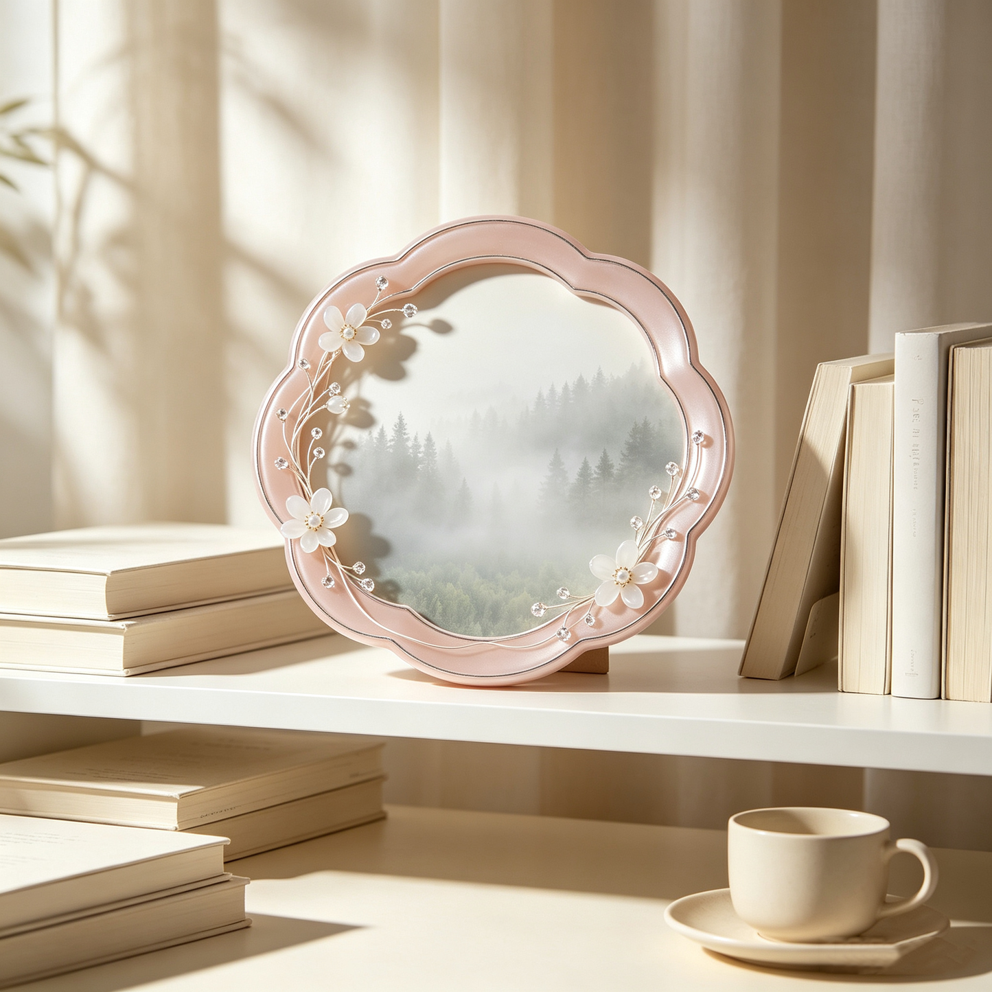 Pink Scalloped Floral Rhinestone Photo Frame