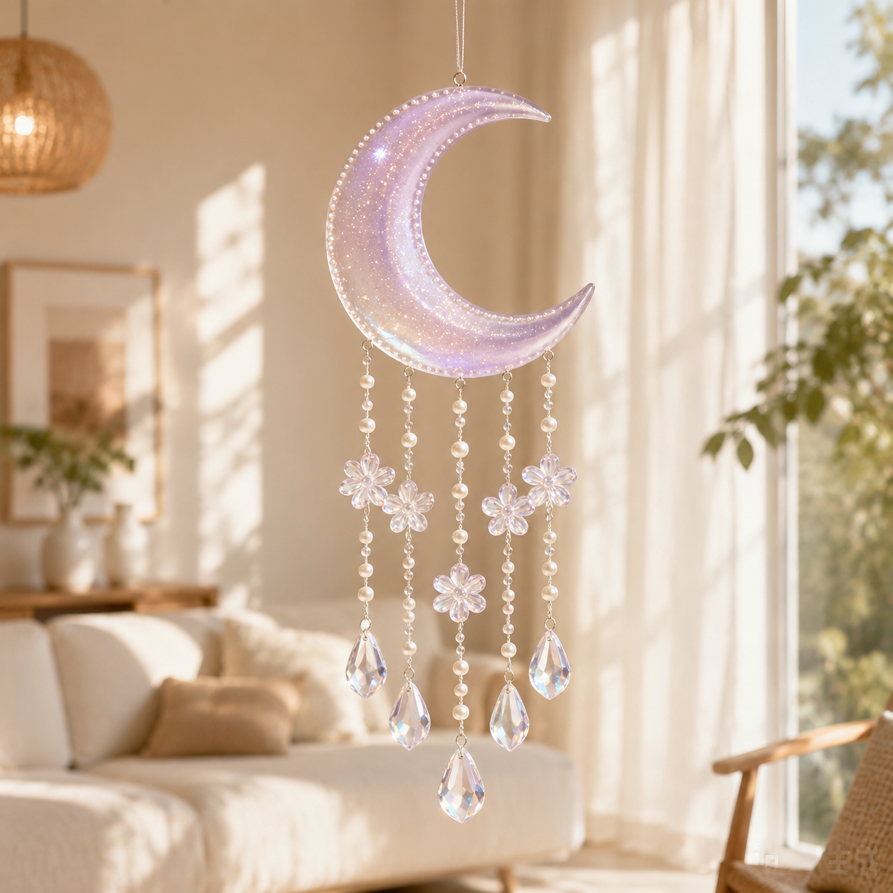 Lavender Moon Pearl Crystal Wind Chime